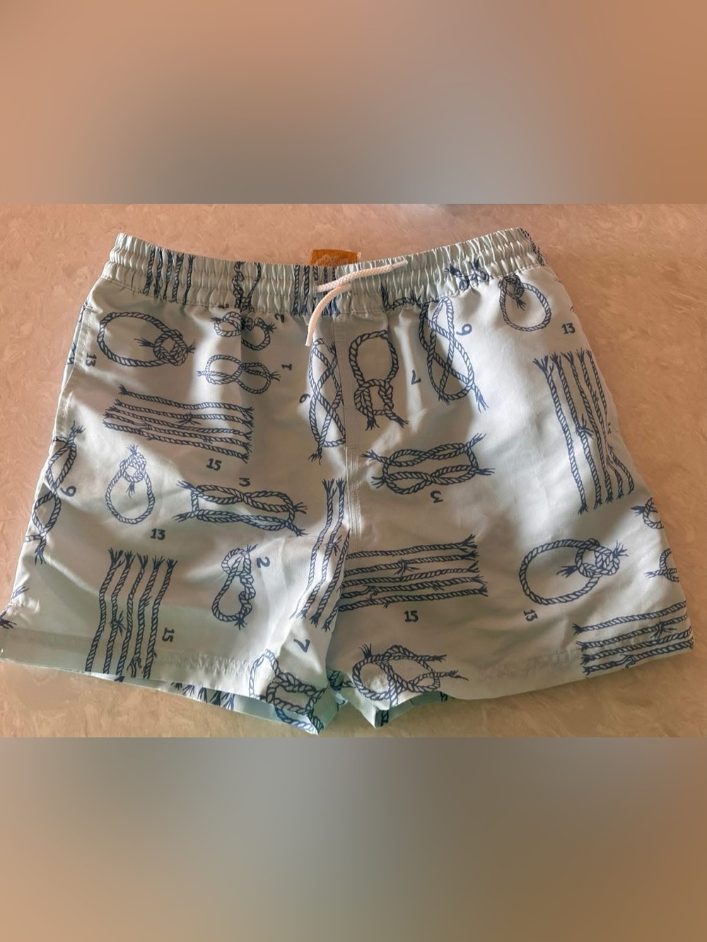 The Beaufort Bonnet Company Boys Light Blue Rope Print Swim Trunks